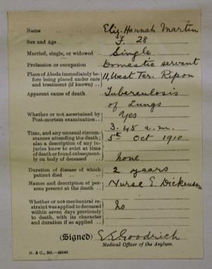 Elizabeth Hannah Martin, death certificate